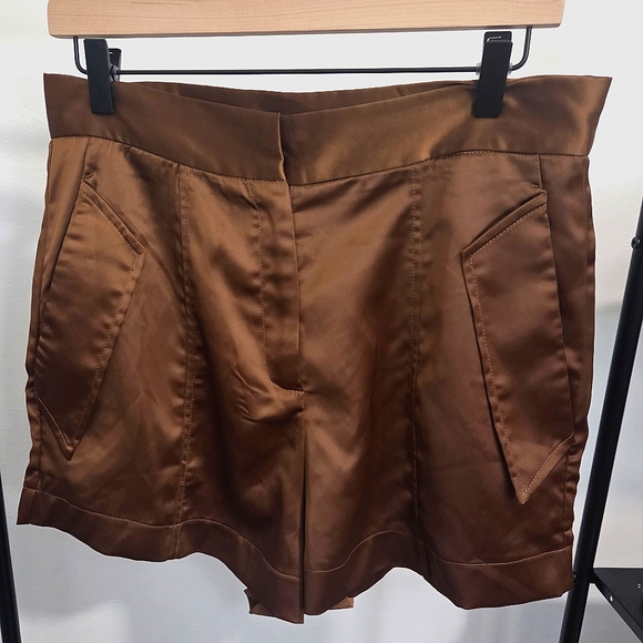 Deluc Pants - Deluc Elegant Brown Women's Satin Feel Shorts. Size Large. EUC.
